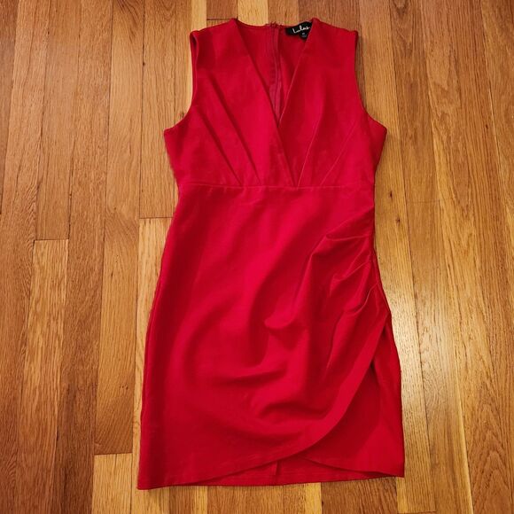 Lulu's Stunning "Cocktail Hour" Red Faux Wrap Mini Bodycon Dress Sz M Sold Out! - Picture 8 of 11